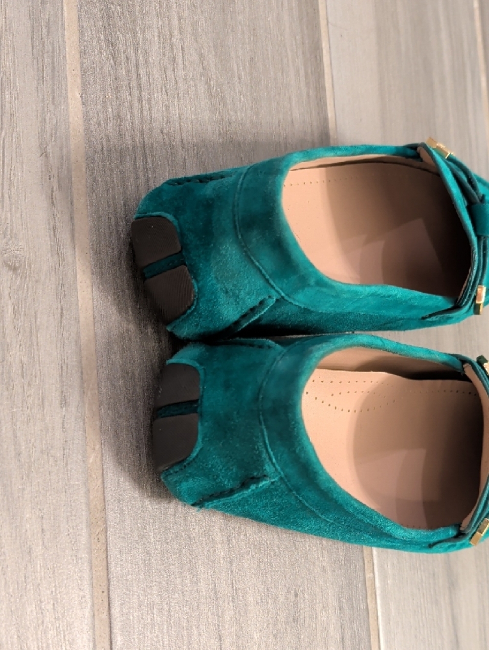 GUC Cole Haan Teal Suede Loafers with Gold Accent - Picture 4 of 6